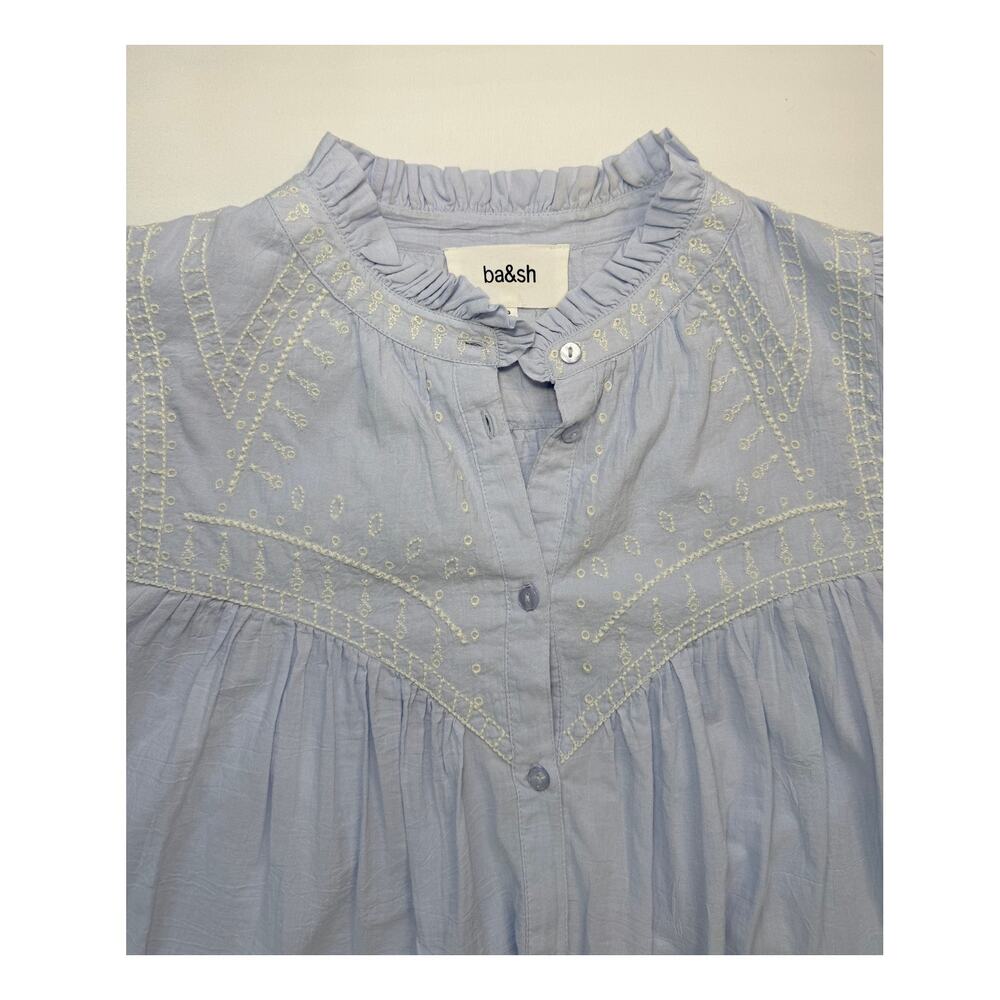 ba&sh Jaky Embroidered Blouse Blue and White | Boho Romantic French Style Size 3 - Picture 5 of 14